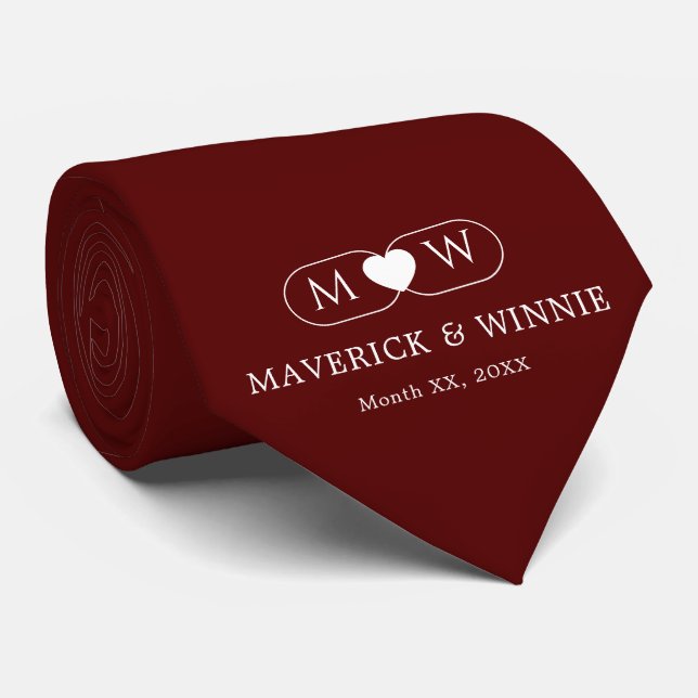 Sleek Minimalist Modern Wedding Maroon Tie (Rolled)
