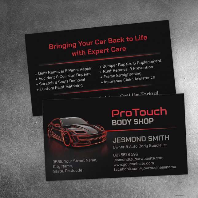 Sleek Modern Auto Body Work  Business Card (Creator Uploaded)