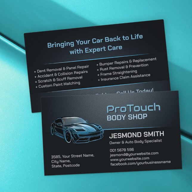 Sleek Modern Auto Body Work  Business Card (Creator Uploaded)
