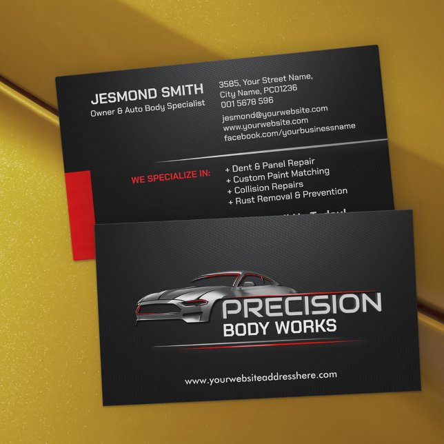 Sleek Modern Auto Body Work  Business Card (Creator Uploaded)