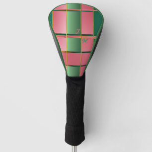 Sleek Modern Colour Block Pink and Green Monogram Golf Head Cover