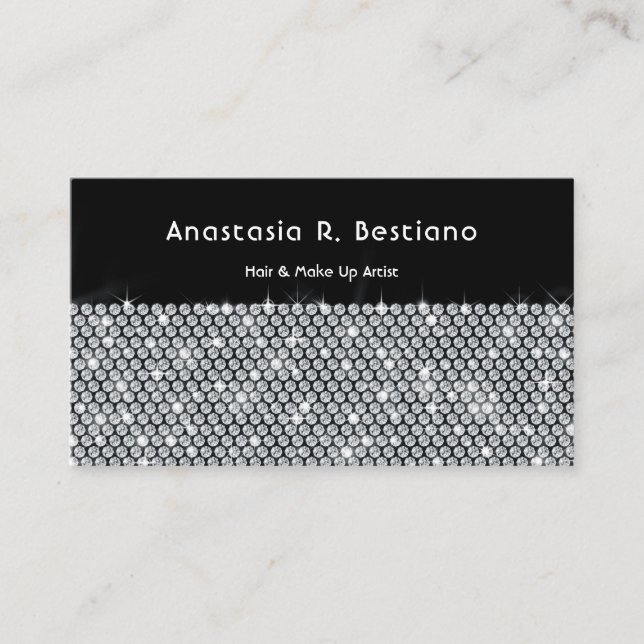 Sleek Modern Glamourous Diamond Business Card (Front)
