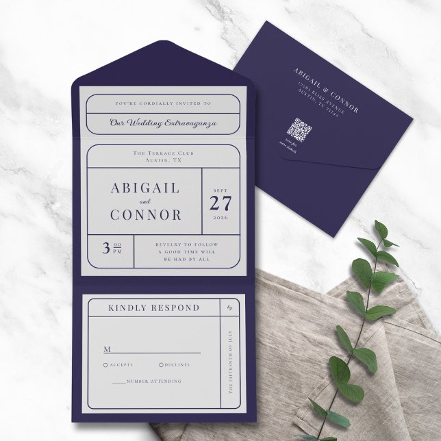 Sleek Modern Lines Navy & Grey All In One Invitation (Creator Uploaded)