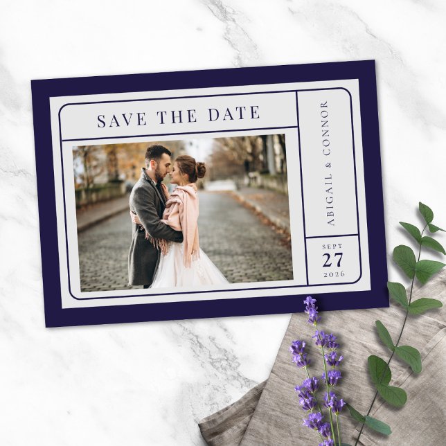 Sleek Modern Lines Navy & Grey Save The Date (Creator Uploaded)