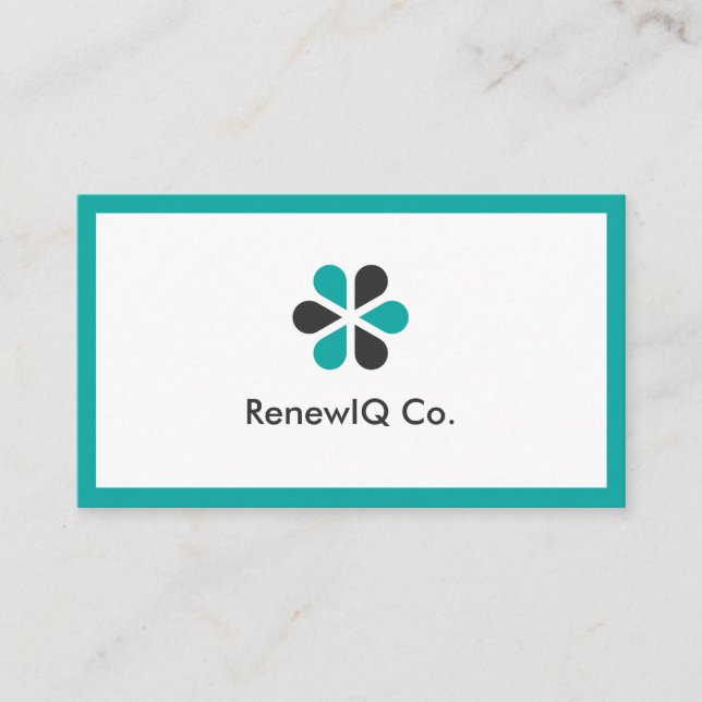 Sleek Modern Minimal Aesthetic Clean White Teal Business Card (Front)