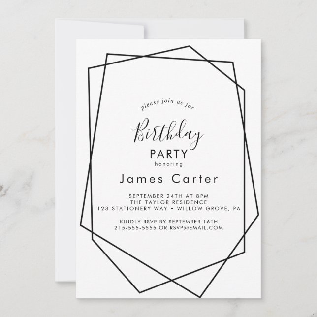 Sleek Modern Script Birthday Party Invitation (Front)