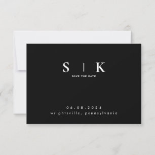 Sleek Monogram Black Wedding QR Code Save the Date