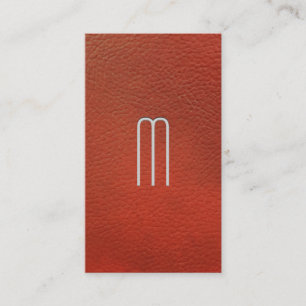 Sleek Monogram   Red Leather Background Business Card