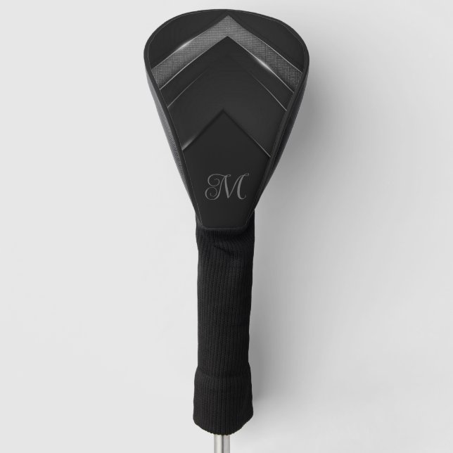 Sleek Monogrammed Black Chevron Golf Head Cover (Front)
