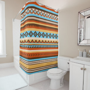 Sleek Native Southwestern Brown Orange and Blue Shower Curtain