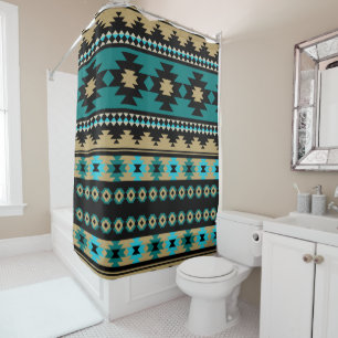 Sleek Native Tribal Aztec Blue and Black Shower Curtain
