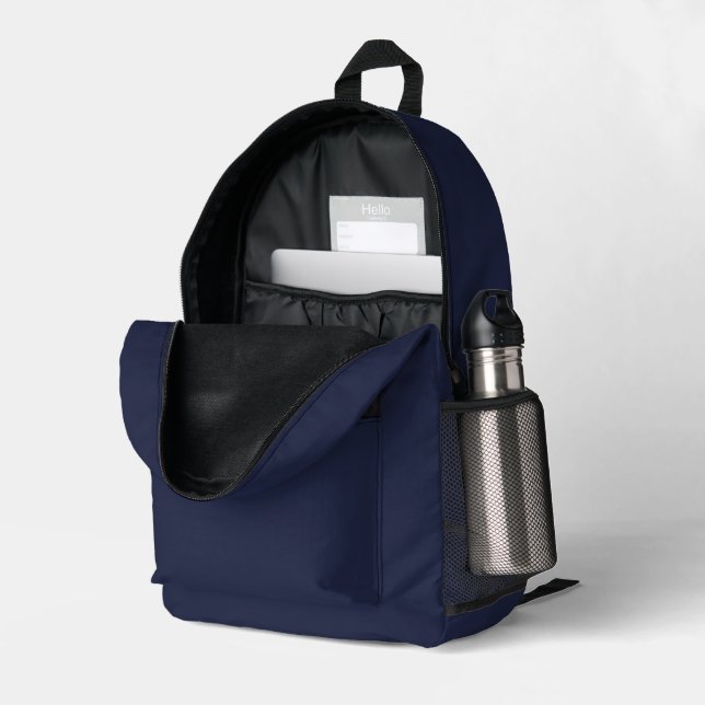 Sleek Navy Blue Printed School Backpack (Back Corner Right (Open))
