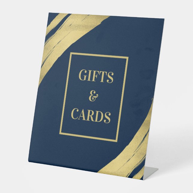 Sleek Navy Gold Gifts and Card Pedestal Sign (Front)