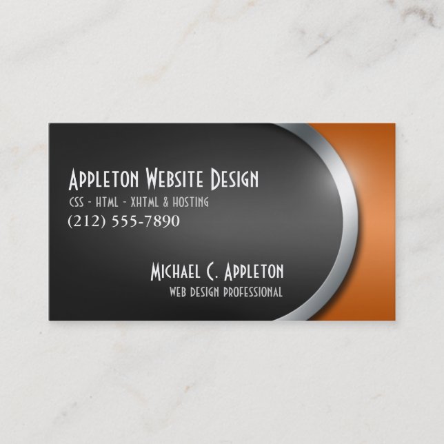 Sleek Orange with Social Networking Buttons Business Card (Front)