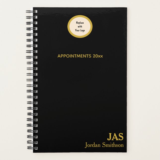 Sleek Personalised Black Gold Appointment Book Planner (Front)