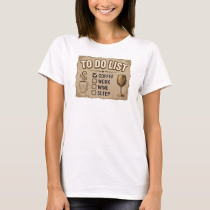 Sleek Pink COFFEE THEN WINE Wearable Art T-Shirt