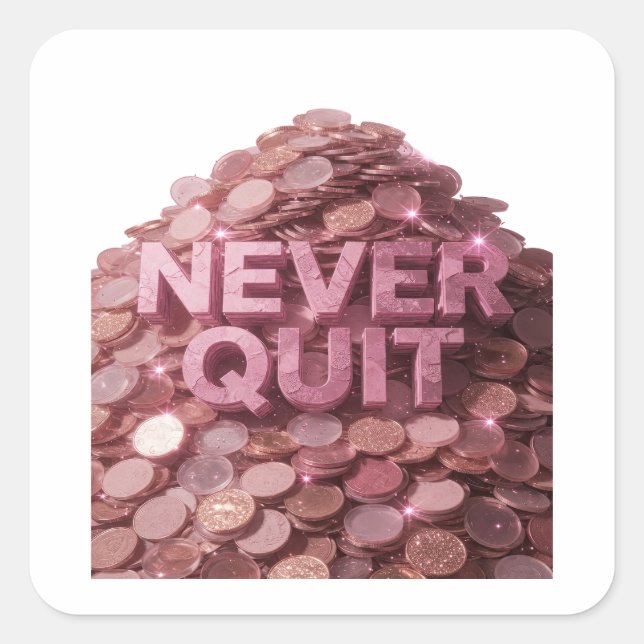 Sleek Pink NEVER QUIT Decal Design Square Sticker (Front)