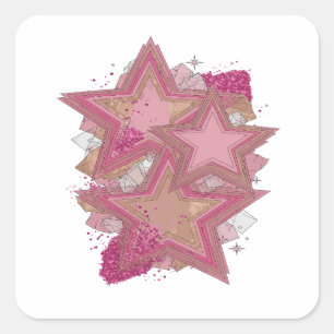 Sleek Pink PINK STARS AND CRYSTALS Decal Art Square Sticker