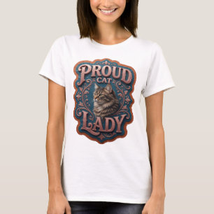 Sleek Pink PROUD CAT LADY Artistic Motif T-Shirt