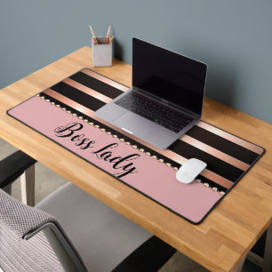 Sleek Pink Striped Boss Lady Desk Mat