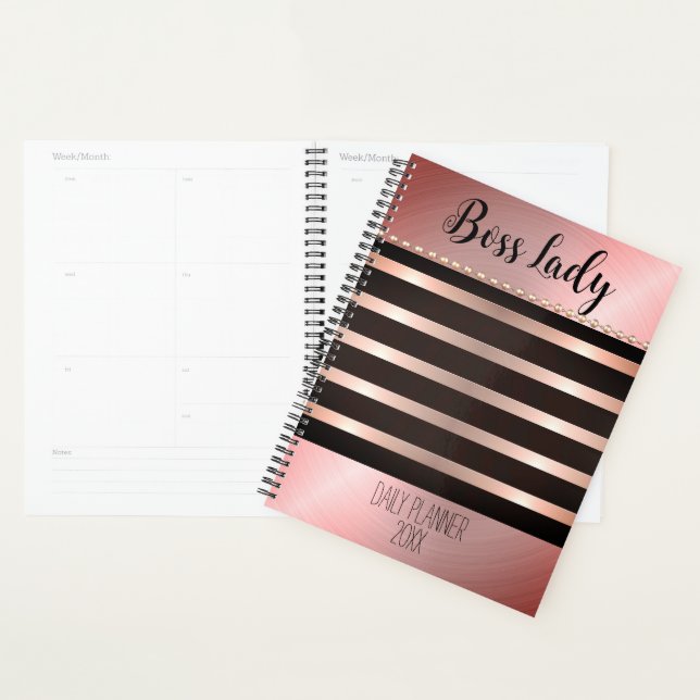 Sleek Pink Striped Boss Lady   Planner (Display)