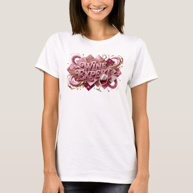 Sleek Pink WINE EXPERT Text Design T-Shirt (Front)