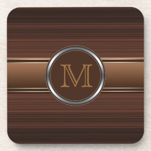 Sleek Professional Brown Stripes Monogram Coaster