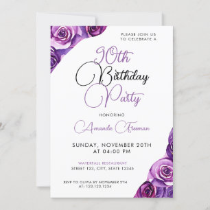 Sleek Purple Rose 90th Birthday Invitation