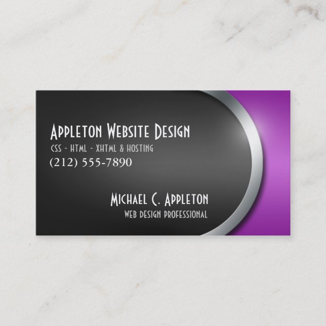 Sleek Purple with Social Networking Buttons Business Card (Front)
