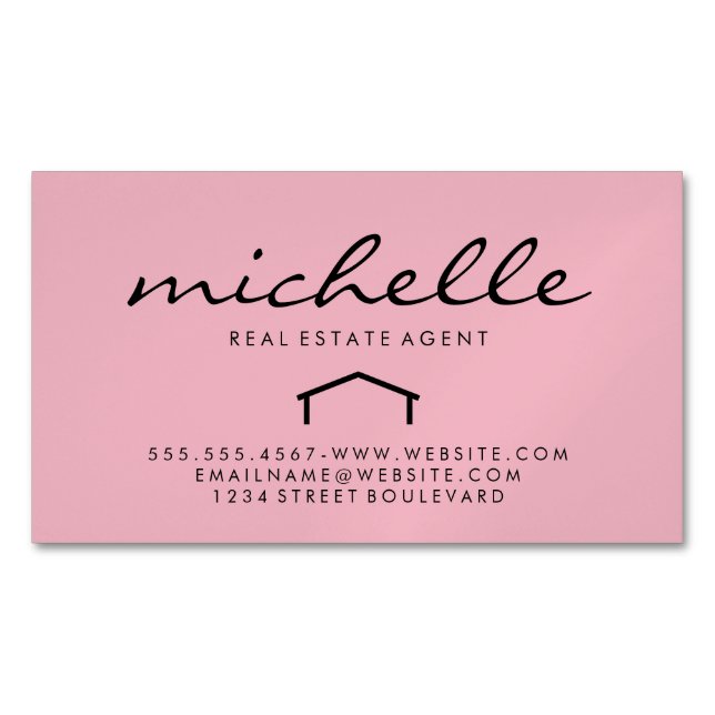 Sleek Real Estate Agent (pink) Magnetic Business Card (Front)