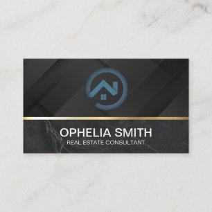 Sleek Real Estate Logo   Black   Marble Business Card