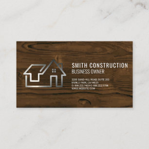 Sleek Real Estate Logo   Wood Grain Background Business Card