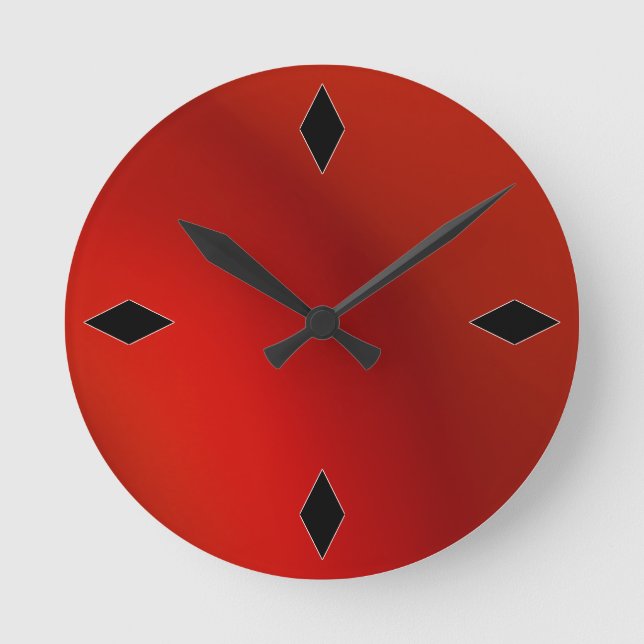 sleek retro modern red satin wall clock (Front)