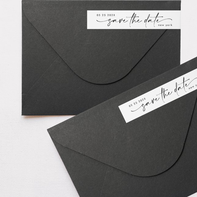 Sleek Romance | Black on White Save The Date |  Wrap Around Label (Creator Uploaded)