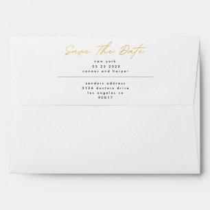 Sleek Romance Black White Save The Date Gold Envelope