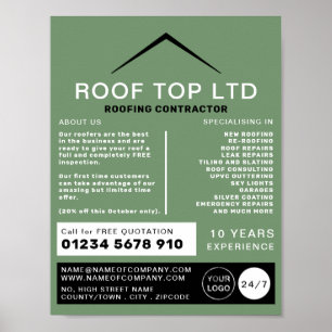Sleek Roof, Roofer, Roofing Contractor Advert Poster