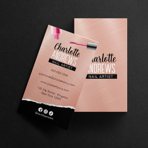 Sleek Rose Gold Metallic Nail Art Nail Technician Business Card