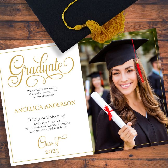 Sleek Script Photo College University Graduation Announcement (Creator Uploaded)