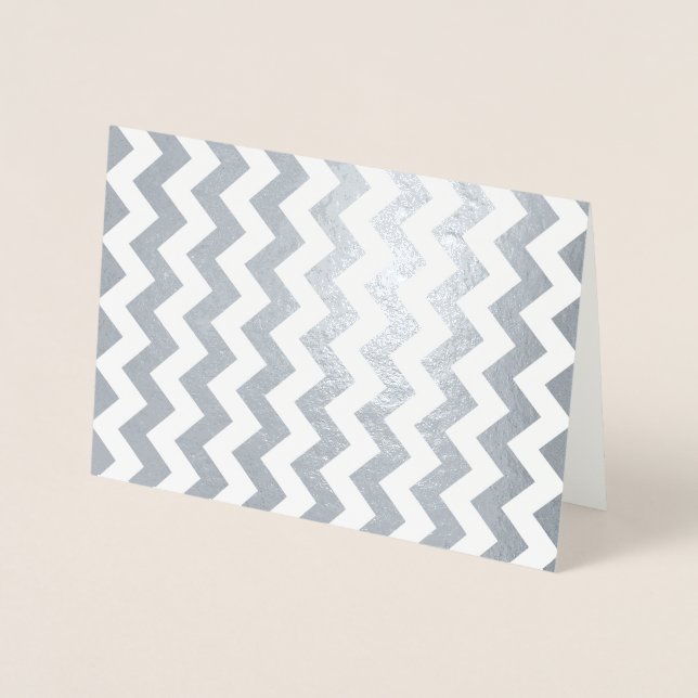 Sleek Silver and White Zigzag Foil Card (Front)