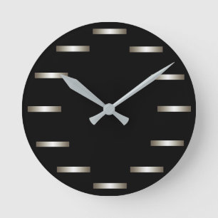 Sleek Silver Black Minimalism Urban CricketDiane Round Clock