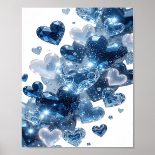 Sleek Silver BLUE HEARTS Poster