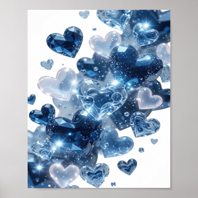 Sleek Silver BLUE HEARTS Poster (Front)