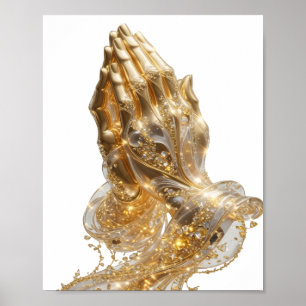 Sleek Silver GOLDEN PRAYING HANDS Artistic Motif Poster