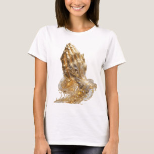 Sleek Silver GOLDEN PRAYING HANDS Artistic Motif T-Shirt