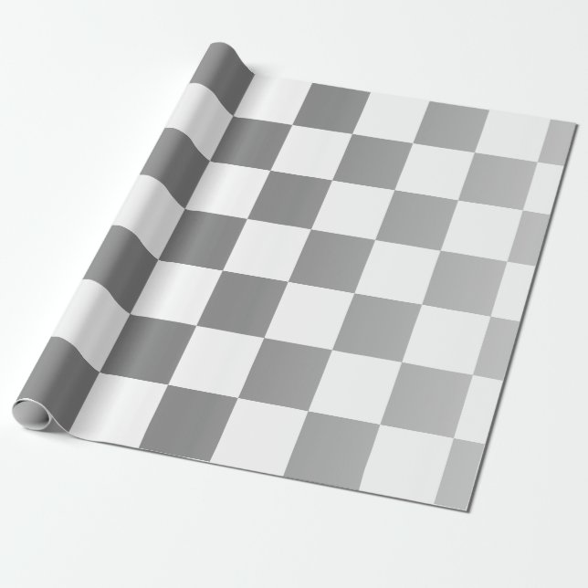 Sleek Silver Gradient White Checkered – Elegant Wrapping Paper (Unrolled)