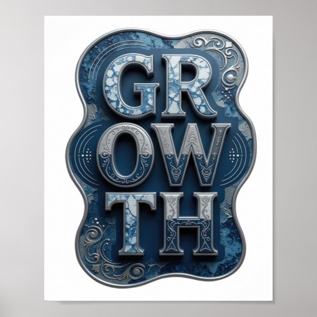 Sleek Silver GROWTH Text Design Poster (Front)