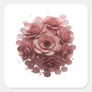 Sleek Silver PINK ROSES AND GLITTER Sticker Motif