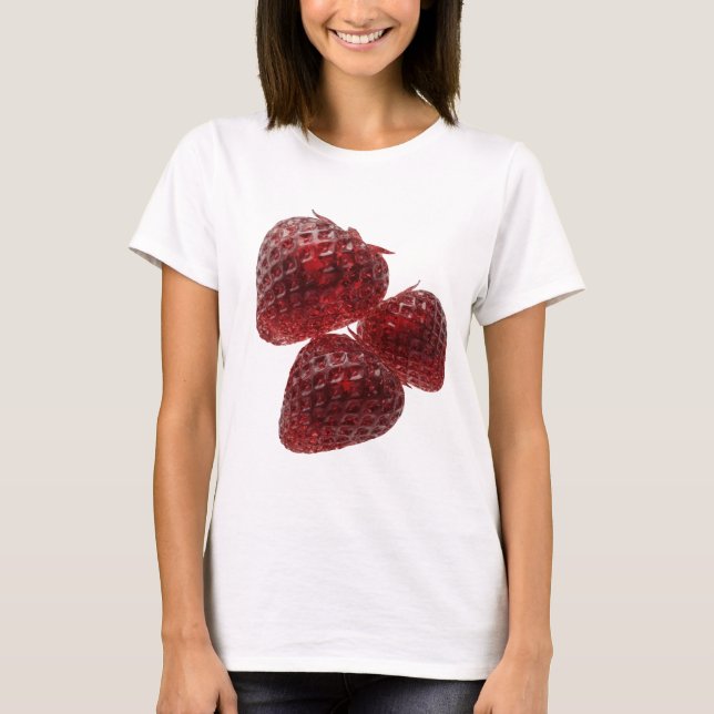 Sleek Silver THREE RED STRAWBERRIES Custom Design T-Shirt (Front)