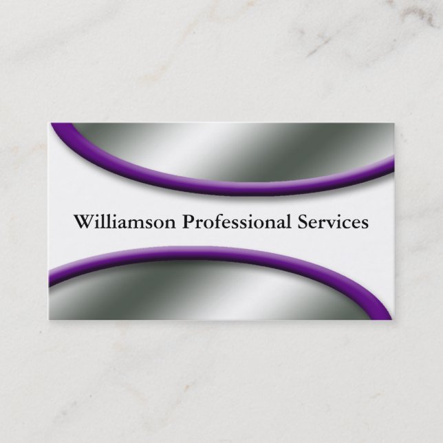 Sleek Silver with Purple Business Cards (Front)
