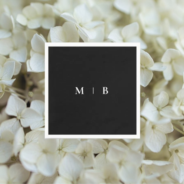 Sleek Simple B/W Monogram Cocktail Napkin (Creator Uploaded)